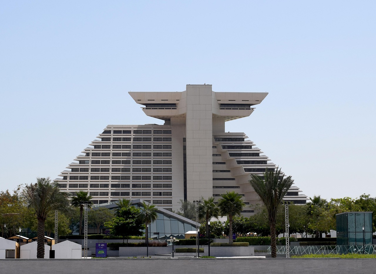 architecture, outdoors, city, doha, qatar, sheraton hotel, building, hotel, blue hotel, doha, qatar, qatar, qatar, qatar, qatar